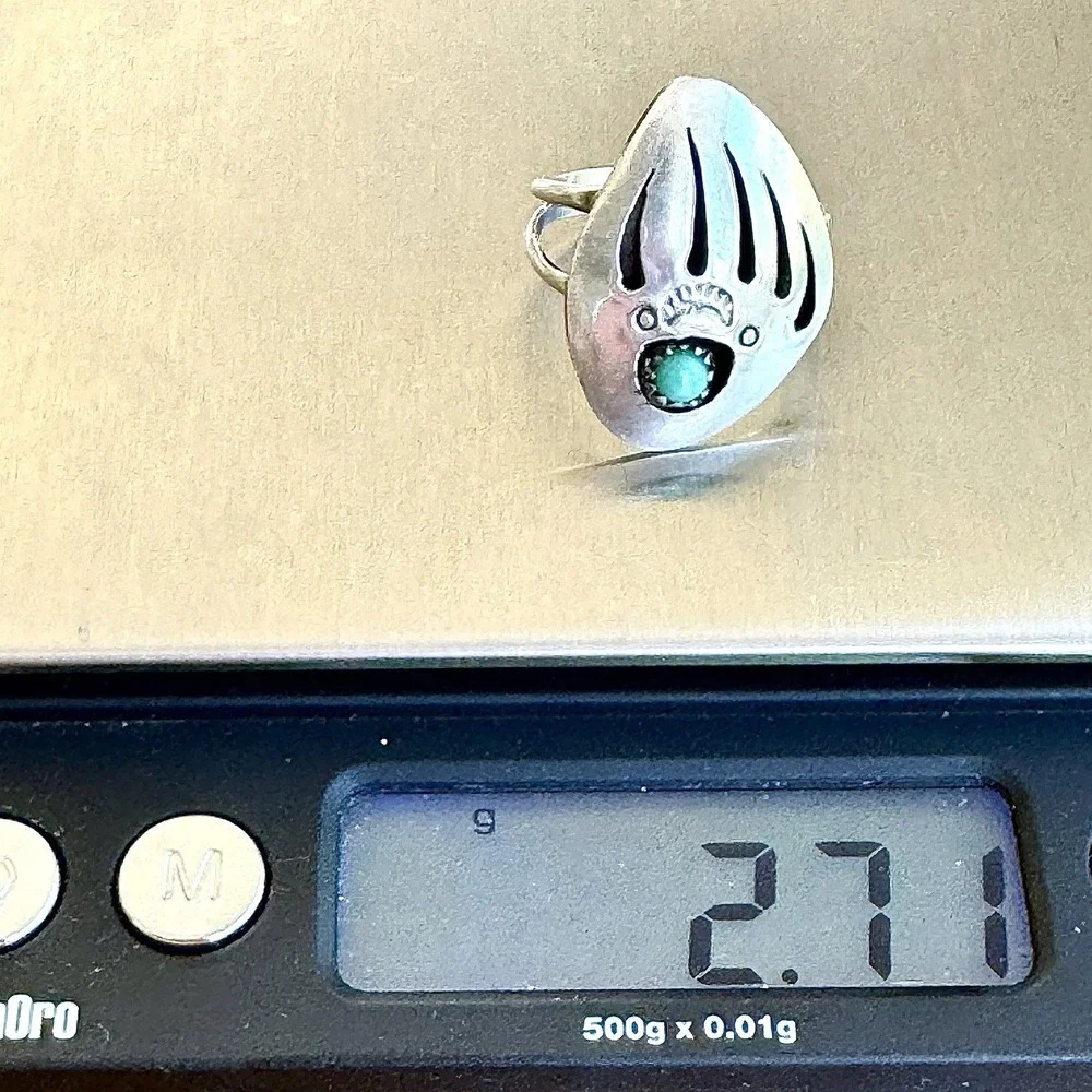 Navajo Bear Paw Turquoise Ring Sz 7‎ Signed Begay Shadowbox Sterling Native Amer
